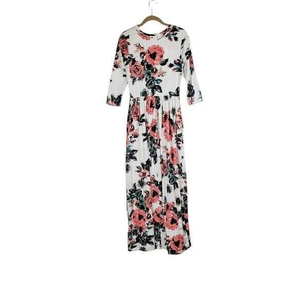 Jessakae Classic Rose Maxi Dress Modest Pockets Ivory Pink Floral Size Small - Picture 3 of 10